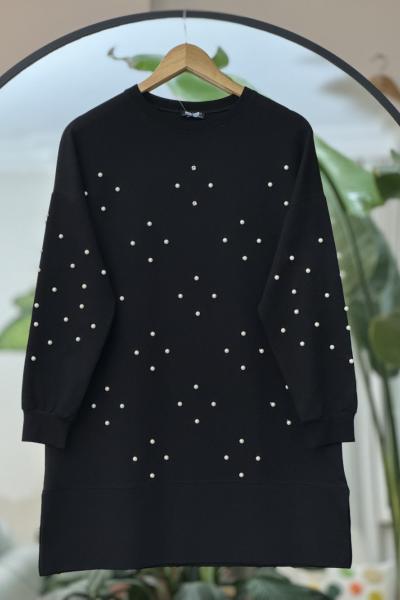 Taş Ve  boncuk işlemeli  Tunik siyah DST2026