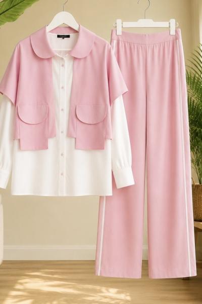 Tasarım Pantolonlu Takım pembe SL2090