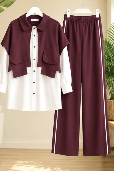Tasarım Pantolonlu Takım Mürdüm SL2090