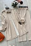 Taşlı Keten ikili takım Bej   UMS5033