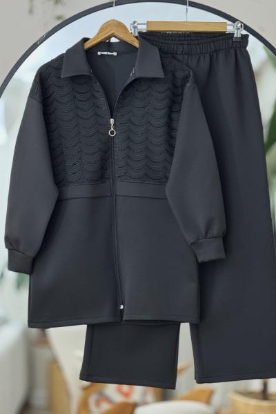 taşlı Nakışlı  ön fermuarlı Takım  Siyah  YR30544