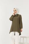 tbl 612 ayrobin kumaş yaka fiyonklu tunik  hakiyeşili