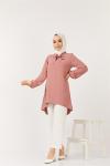 tbl 612 ayrobin kumaş yaka fiyonklu tunik  pembe