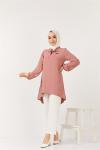 tbl 612 ayrobin kumaş yaka fiyonklu tunik  pembe