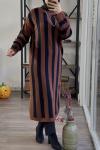 tcn505 kahve -siyah) cizgili triko tunik kahve siyah