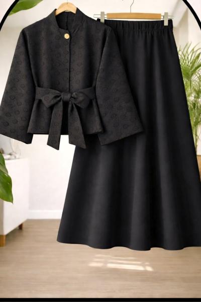 Tek düğme önü acık Etekli Takım siyah TB8061