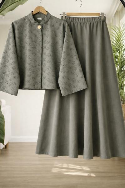 Tek düğme önü acık Etekli Takım Yeşil TB8061