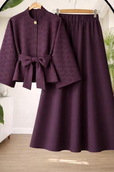 Tek düğme önü acık Etekli Takım Mürdüm TB8061