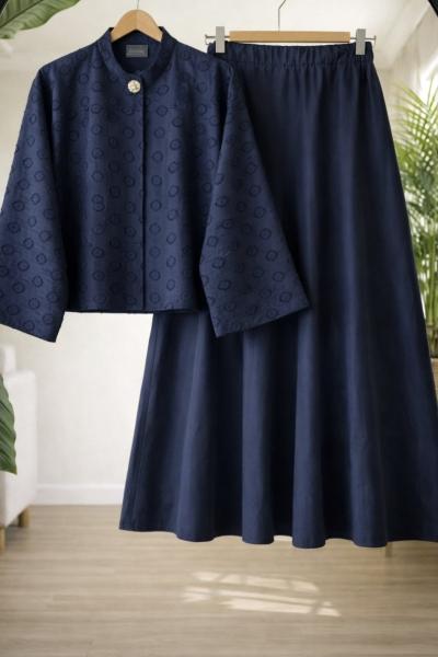 Tek düğme önü acık Etekli Takım Lacivert TB8061