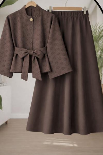 Tek düğme önü acık Etekli Takım Kahve TB8061