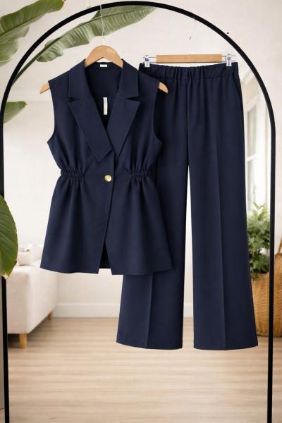 Tek Düğmeli  yelekli Takım Lacivert TB8083