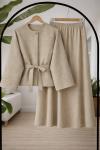 Tek düğmeli Nakış işlemeli ceket takım bej TB8084