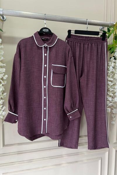 Tekcep Biyeli Keten Takım Mürdüm UMS50234