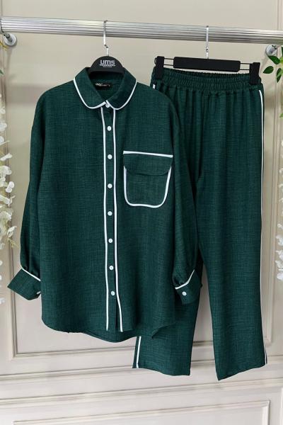 Tekcep Biyeli Keten Takım Yeşil UMS50234