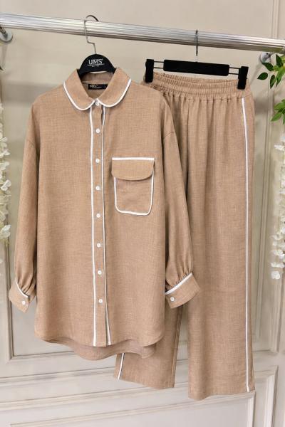 Tekcep Biyeli Keten Takım camel UMS50234