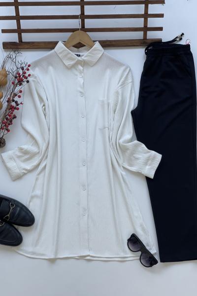 Tekcep  düğmeli tunik beyaz  Ady3079