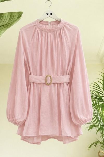 Tokalı  astarlı tunik  Pembe YR9582