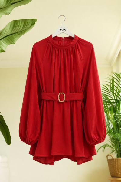 Tokalı  astarlı tunik KırmızıYR9582