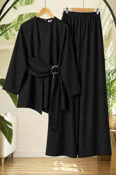 Tokalı  kuşak bağlamalı Takım Siyah UMS50352