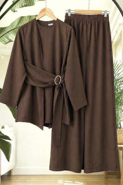 Tokalı  kuşak bağlamalı Takım Kahverengi UMS50352