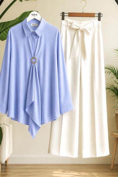 Tokalı Tek düğmeli Kimono Gömlek Mavi BK9581