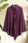 Tokalı Tek düğmeli Kimono Gömlek Mürdüm BK9581