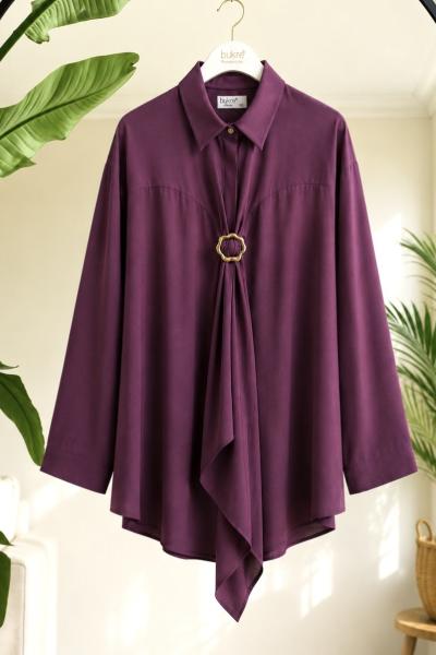 Tokalı Tek düğmeli Kimono Gömlek Mürdüm BK9581