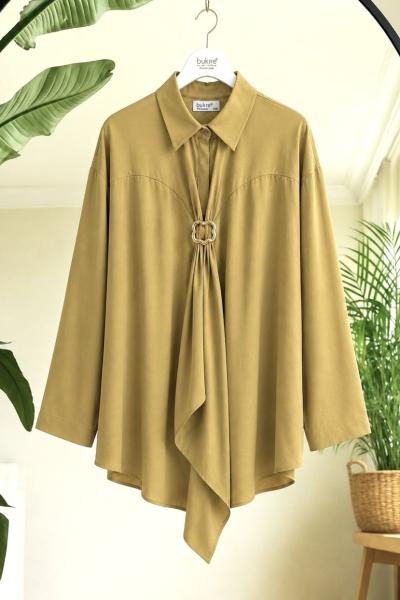 Tokalı Tek düğmeli Kimono Gömlek Yağyeşil BK9581