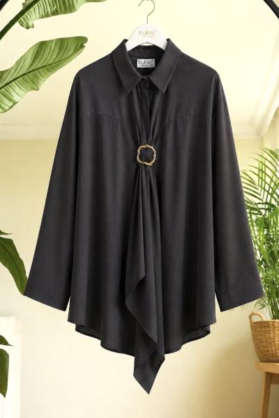 Tokalı Tek düğmeli Kimono Gömlek Siyah  BK9581