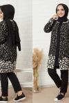 Triko Hırka Leopar Desen Siyah Sh752
