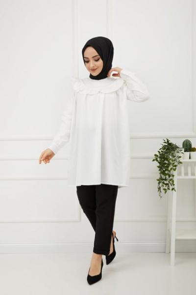 Trikoton Dantel Detaylı Gömlek Beyaz PKL896
