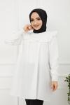 Trikoton Dantel  Detaylı Gömlek Beyaz PKL896
