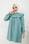 Trikoton Dantel  Detaylı Gömlek Mintyeşili  PKL896