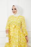Trikoton Mevlana Model Elbise Sarı UMS1152