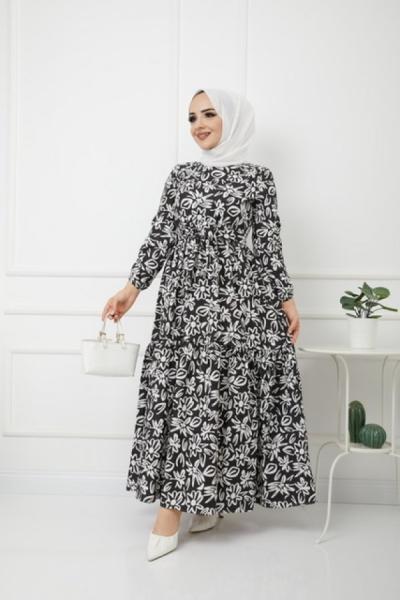 Trikoton Mevlana Model Elbise Siyah  UMS1152