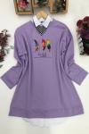 Tüy Baskılı iki iplik tunik Lila  SLT1269