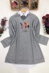 Tüy Baskılı iki iplik tunik Gri SLT1269