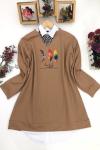 Tüy Baskılı iki iplik tunik Camel SLT1269