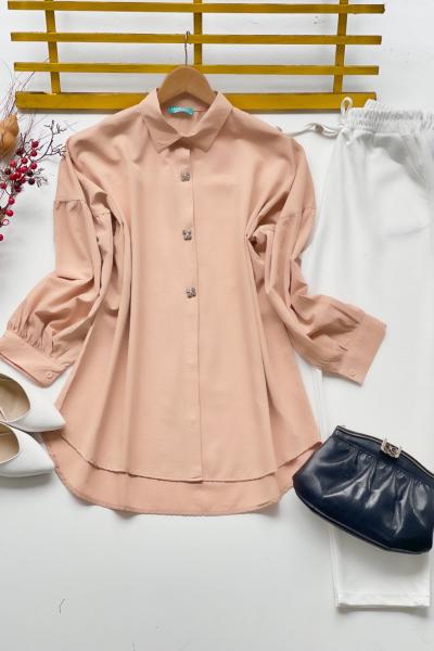 Üçincili  poplin tunik Bej   SLT3083