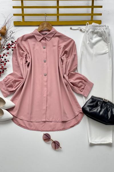 Üçincili  poplin tunik Gül   SLT3083