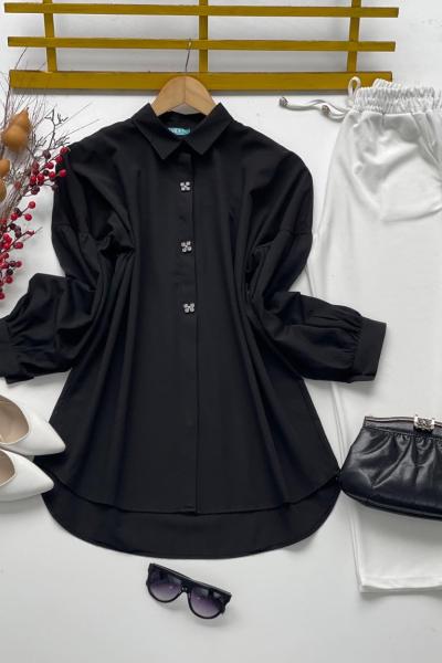 Üçincili  poplin tunik Siyah  SLT3083