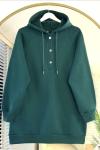 Üçiplik yaka düğmeli kapşonlu Tunik Yeşil DST2032