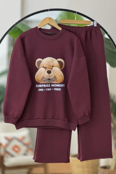 Üçiplik ayıcıklı ikili Takım Bordo  SLT30555