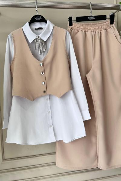 Üçlü İthal Double kumaş Takım  Bej UMS 50203