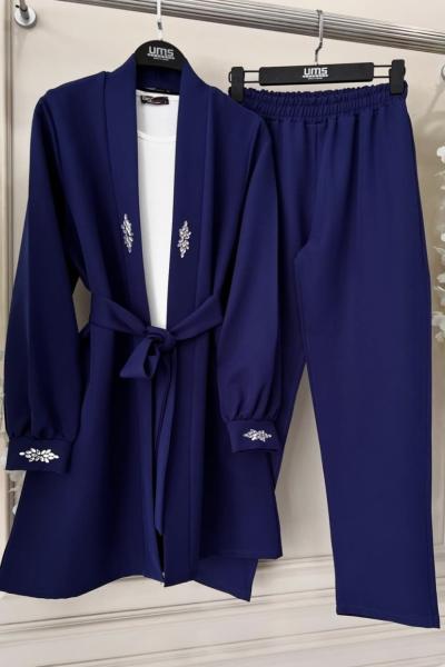 Üçlü Kol Ön Taş  işleme Takım  lacivert UMS50133