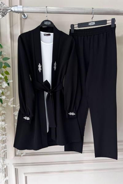 Üçlü Kol Ön Taş  işleme Takım  siyah  UMS50133