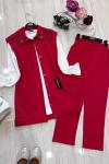 Üçlü yaka dantel ve taş işlemeli  takım Kırmızı  UMS5096