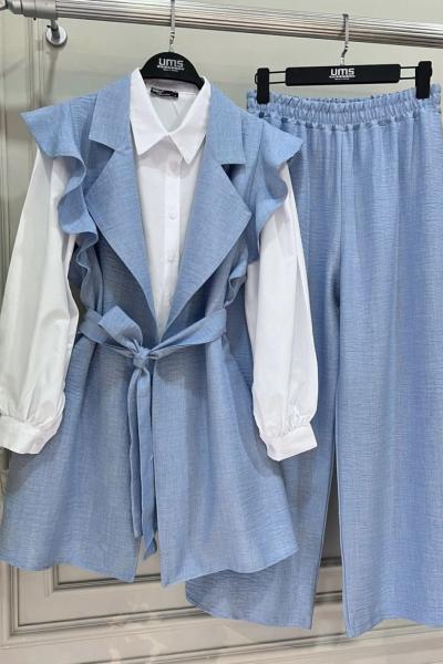 Üçlü yelekli Keten Takım bebemavı UMS50157