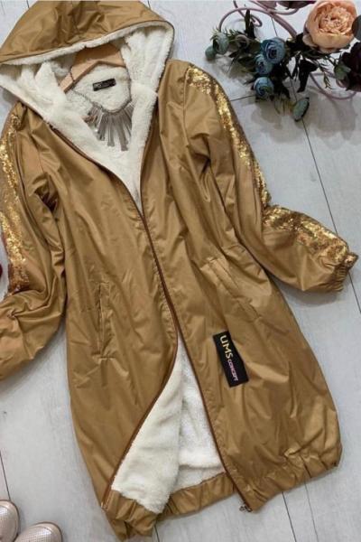 ums 359 kol payetli içi polarlı mont  camel