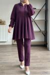 UMS 5031 Kapüşonlu  fermuarlı pantolonlu takım mor